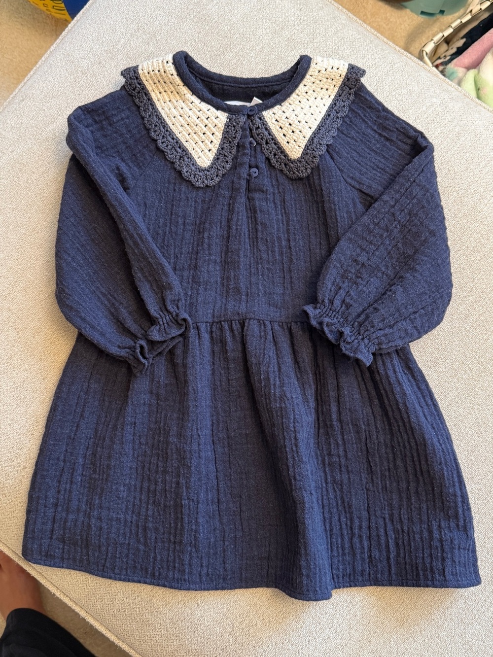 Zara Navy Dress with Cream Crochet Collar